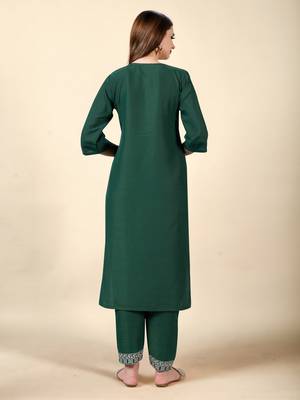 Ethnic Solid Green Colour Kurti With Smart Embroidery Work 2