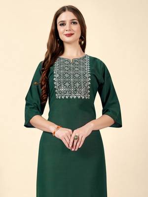 Ethnic Solid Green Colour Kurti With Smart Embroidery Work 3
