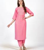 Ethnic Solid Pink Colour Kurti With Smart Embroidery Work