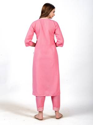 Ethnic Solid Pink Colour Kurti With Smart Embroidery Work 2