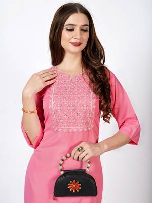 Ethnic Solid Pink Colour Kurti With Smart Embroidery Work 3