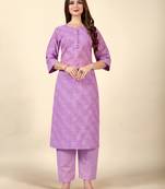Purple Colour Kurti Bottom Set In Cotton Fabric For Beautiful Casual Looks