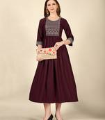 Ethnic Embroiderd Wine Colour Long Kurti For Traditional Party Looks