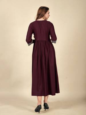 Ethnic Embroiderd Wine Colour Long Kurti For Traditional Party Looks 2