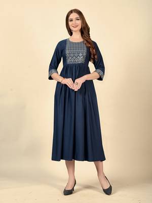 Ethnic Embroiderd Blue Colour Long Kurti For Traditional Party Looks 1