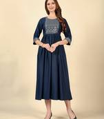 Ethnic Embroiderd Blue Colour Long Kurti For Traditional Party Looks
