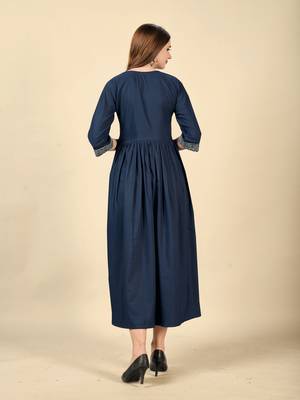 Ethnic Embroiderd Blue Colour Long Kurti For Traditional Party Looks 2