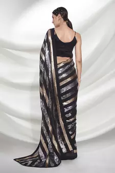 Black Georgette Sequin Work Saree with Unstitched Blouse