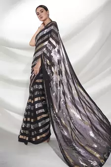 Black Georgette Sequin Work Saree with Unstitched Blouse