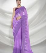 Purple Heavy Designer Sequins Embroidery Work Partywear Saree