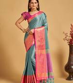 Blue Colour Traditional Silk Woven Saree For Ethnic Looks
