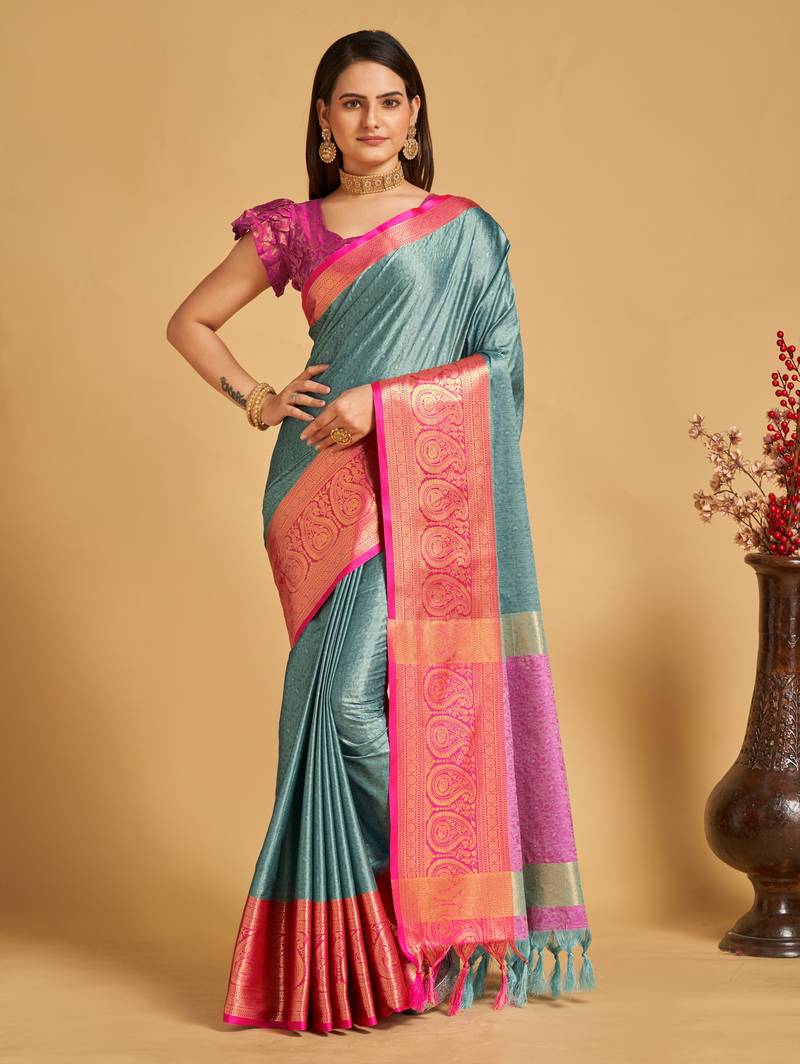Blue Colour Traditional Silk Woven Saree For Ethnic Looks