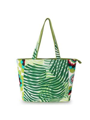 Eco-Friendly Parrot Green, Off White & Multi Cotton Canvas Floral Printed Handheld Bag 2