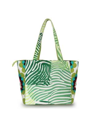 Eco-Friendly Parrot Green, Off White & Multi Cotton Canvas Floral Printed Handheld Bag 4