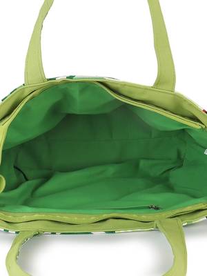 Eco-Friendly Parrot Green, Off White & Multi Cotton Canvas Floral Printed Handheld Bag 5