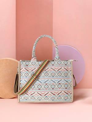 Tribal Nude & Multi Jacquard Cotton Canvas Klim Self Design Handheld Bag 1