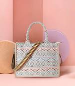 Tribal Nude & Multi Jacquard Cotton Canvas Klim Self Design Handheld Bag