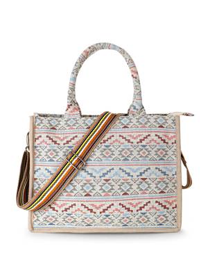 Tribal Nude & Multi Jacquard Cotton Canvas Klim Self Design Handheld Bag 2