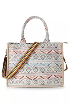 Tribal Nude & Multi Jacquard Cotton Canvas Klim Self Design Handheld Bag