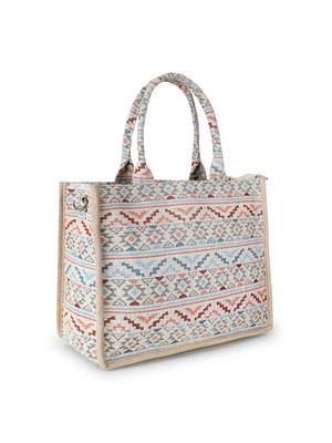 Tribal Nude & Multi Jacquard Cotton Canvas Klim Self Design Handheld Bag 3