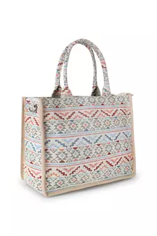 Tribal Nude & Multi Jacquard Cotton Canvas Klim Self Design Handheld Bag