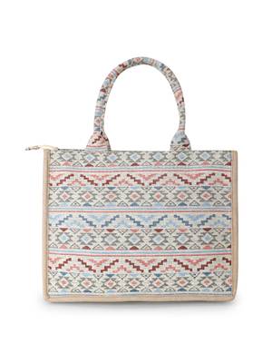 Tribal Nude & Multi Jacquard Cotton Canvas Klim Self Design Handheld Bag 4
