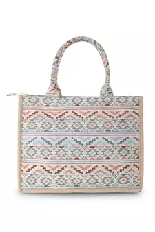 Tribal Nude & Multi Jacquard Cotton Canvas Klim Self Design Handheld Bag