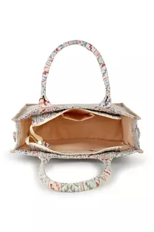 Tribal Nude & Multi Jacquard Cotton Canvas Klim Self Design Handheld Bag