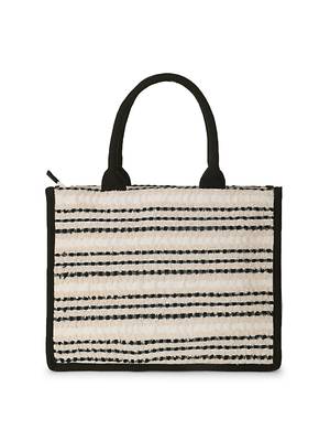 Boho Natural & Black Jacquard Cotton Canvas Striped Self Design Handheld Bag 4