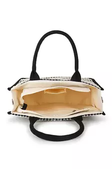 Boho Natural & Black Jacquard Cotton Canvas Striped Self Design Handheld Bag