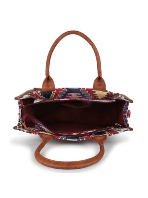Tribal Tan & Multi Jacquard Cotton Canvas Ethnic Motifs Self Design Handheld Bag 5