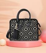 Anekaant Geomat Natural & Black Jacquard Cotton Canvas Diamond Self Design Handheld Bag