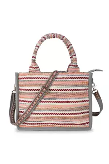 Geomat Grey & Multi Jacquard Cotton Canvas Striped Self Design Handheld Bag