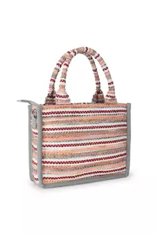 Geomat Grey & Multi Jacquard Cotton Canvas Striped Self Design Handheld Bag