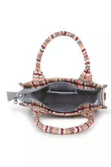 Geomat Grey & Multi Jacquard Cotton Canvas Striped Self Design Handheld Bag