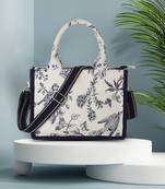 Jungle Natural & Navy Jacquard Cotton Canvas Animal & Floral Self Design Handheld Bag