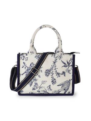 Jungle Natural & Navy Jacquard Cotton Canvas Animal & Floral Self Design Handheld Bag 2