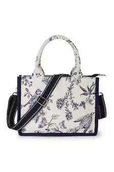 Jungle Natural & Navy Jacquard Cotton Canvas Animal & Floral Self Design Handheld Bag