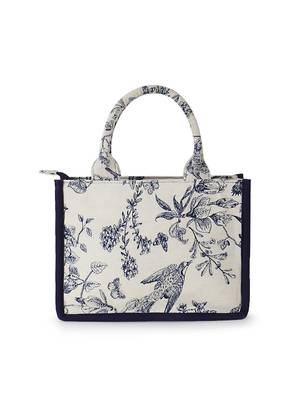 Jungle Natural & Navy Jacquard Cotton Canvas Animal & Floral Self Design Handheld Bag 4