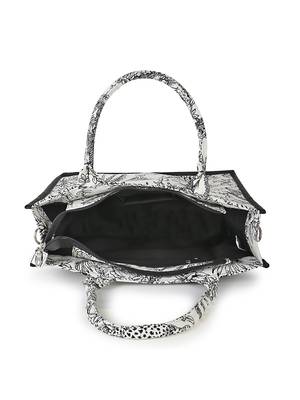 Jungle White & Black Jacquard Cotton Canvas Animal & Floral Self Design Handheld Bag 5