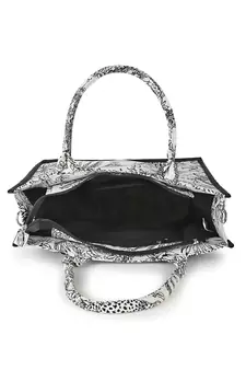 Jungle White & Black Jacquard Cotton Canvas Animal & Floral Self Design Handheld Bag