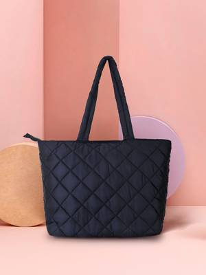 Uno Black Quilted Polyester Diamond Self Design Handheld Bag 1