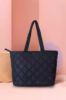 Uno Black Quilted Polyester Diamond Self Design Handheld Bag
