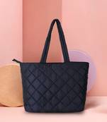 Uno Black Quilted Polyester Diamond Self Design Handheld Bag