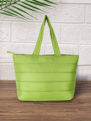 Uno Parrot Green  Quilted Polyester Striped Self Design Handheld Bag 1