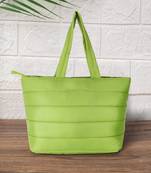 Uno Parrot Green  Quilted Polyester Striped Self Design Handheld Bag