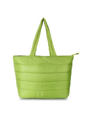 Uno Parrot Green  Quilted Polyester Striped Self Design Handheld Bag 4