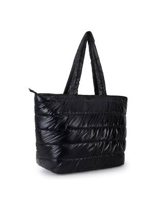 Uno Black Quilted Polyester Striped Self Design Handheld Bag 3
