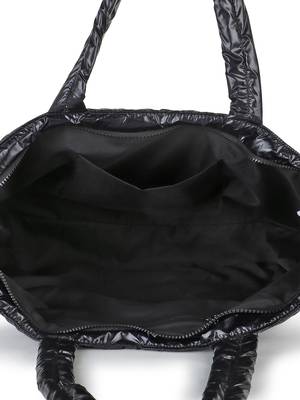 Uno Black Quilted Polyester Striped Self Design Handheld Bag 5
