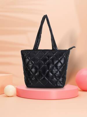 Uno Black Quilted Polyester Diamond Self Design Handheld Bag 1